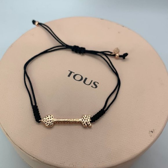 Tous San Valentín arrow Bracelet Rose Gold Vermeil with Gemstones and black Cord - Picture 4 of 8